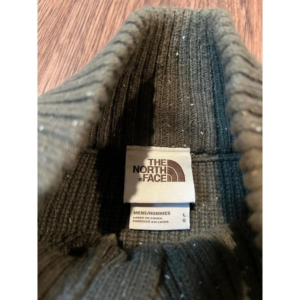 The North Face Mens Olive Green Marled Mock Neck Button Pullover Sweater Large